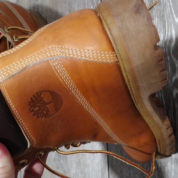 Timberland mens iconic brown and orange leather boots. size 7 - Picture 5 of 16